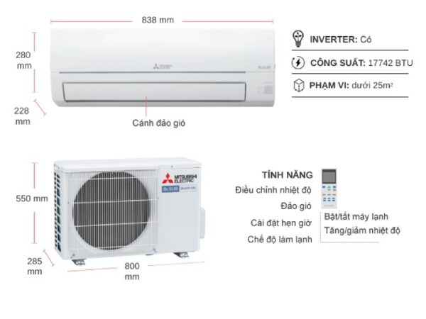 Điều hòa Mitsubishi Inverter 18000 BTU 1 chiều MSY-JW50VF gas R-32