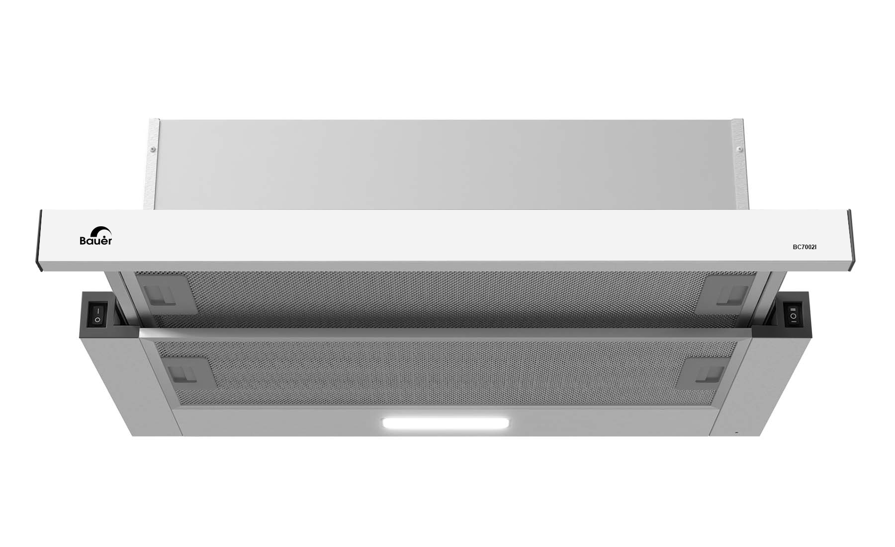 Máy hút mùi âm tủ phím bấm kính trắng 70cm Bauer BC7002I